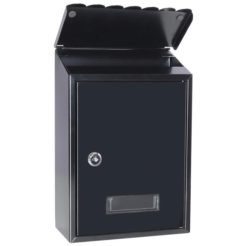 Parrency Wall Mounted Mailboxes with Key Lock, Outdoor Key Locking Mail Box with Transparent Cover, 12 1/5" x 8 2/5" x 3 1/3" (Black) - Image 1